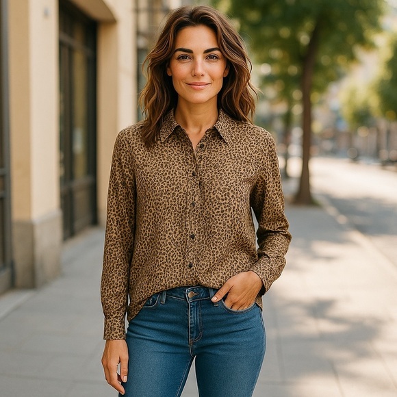 Chico's Tops - Chico's size 2 animal print long sleeve button down shirt. NWT